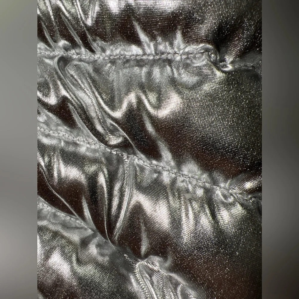 Half Heart Silver Metallic Shiny Vest Skirt Set Padded Qulited Puffer Womens S - Picture 10 of 15